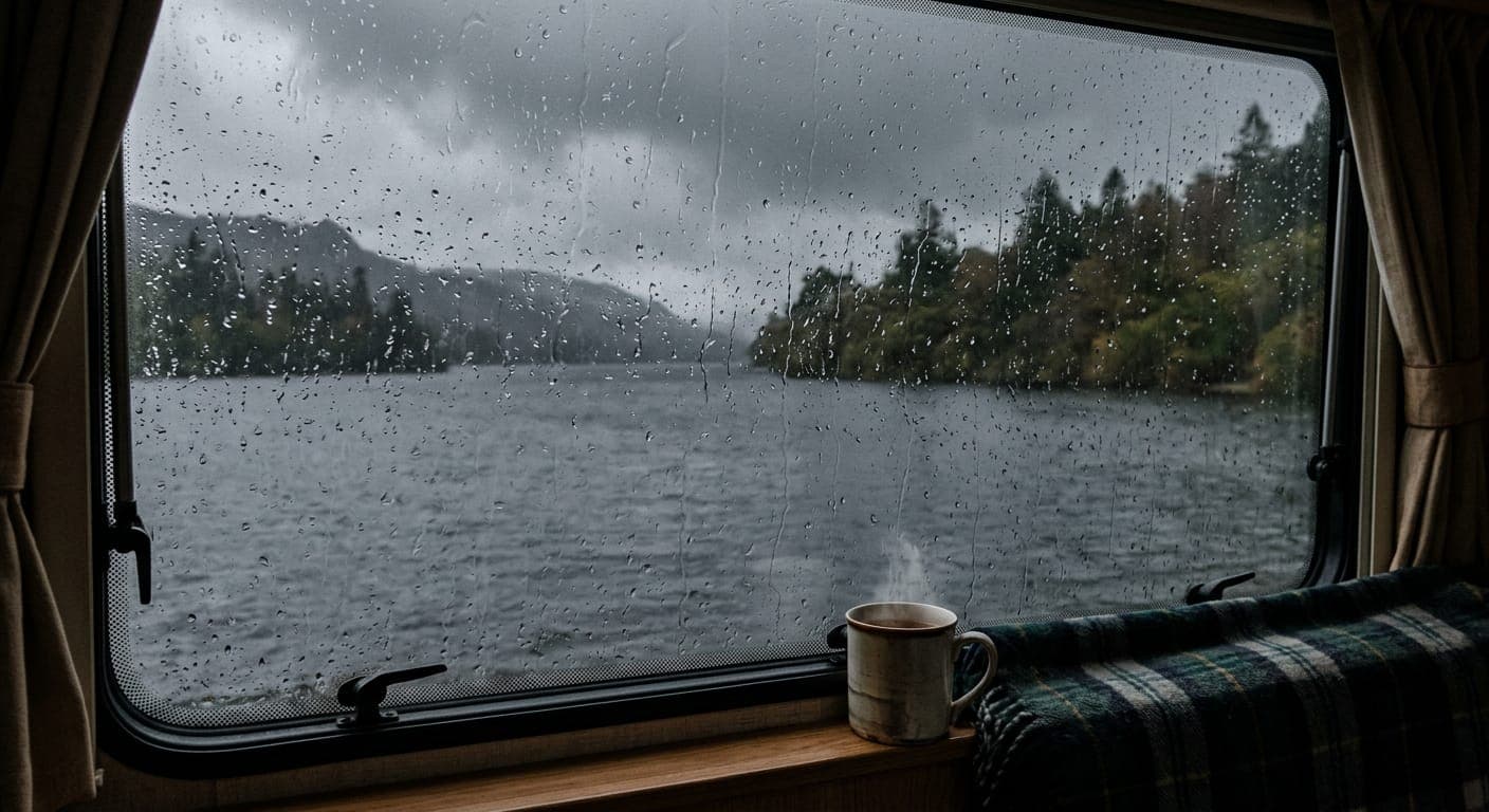 Rain on a campervan window